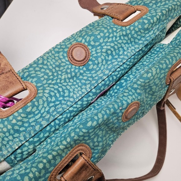 Fossil Key-Per Tote Shoulder Bag Teal Blue Navy Coated Purse Shopper - Picture 6 of 10